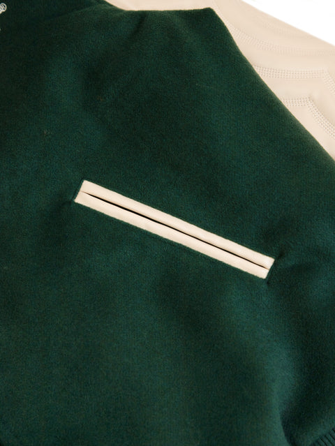 Puff Sleeve Varsity Jacket - Green/Beige