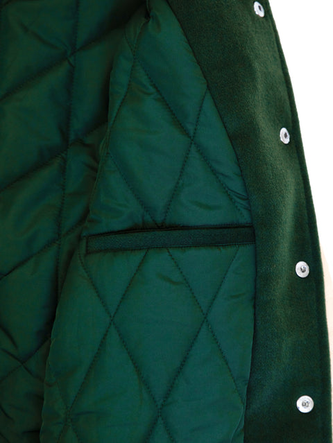Puff Sleeve Varsity Jacket - Green/Beige