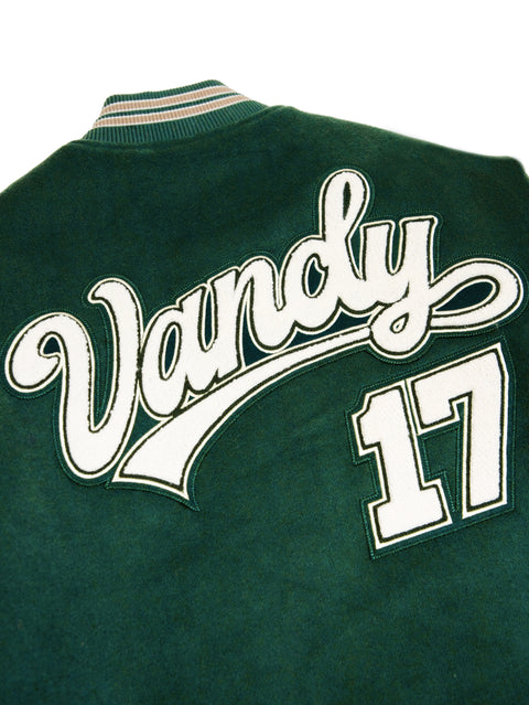 Puff Sleeve Varsity Jacket - Green/Beige