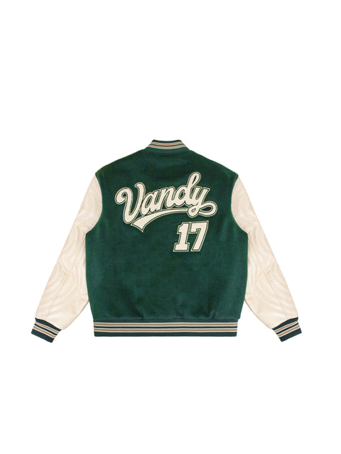 Puff Sleeve Varsity Jacket - Green/Beige