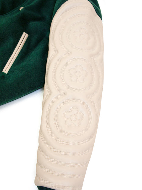 Puff Sleeve Varsity Jacket - Green/Beige