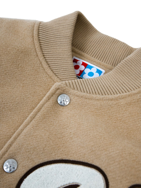 Leather Panel Varsity Jacket - Coffee