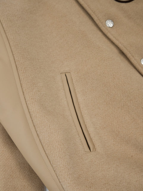 Leather Panel Varsity Jacket - Coffee