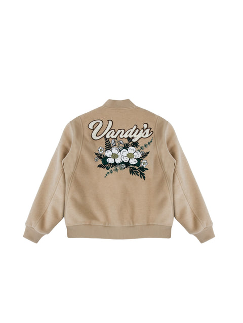 Leather Panel Varsity Jacket - Coffee