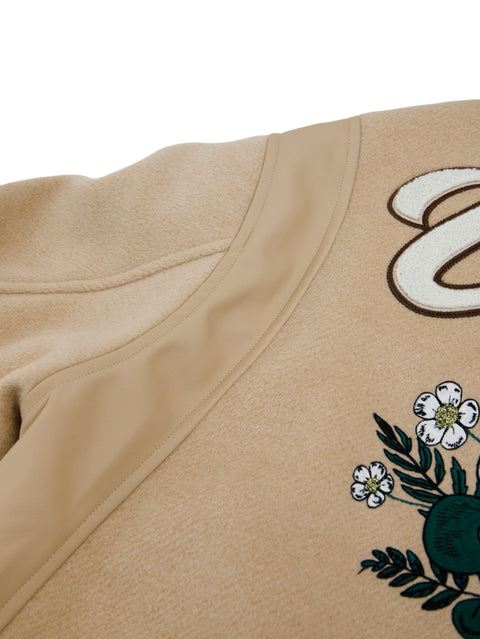 Leather Panel Varsity Jacket - Coffee