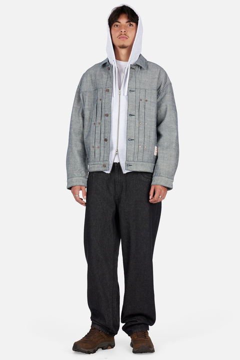 Pleated Denim Jacket - Reversed Indigo