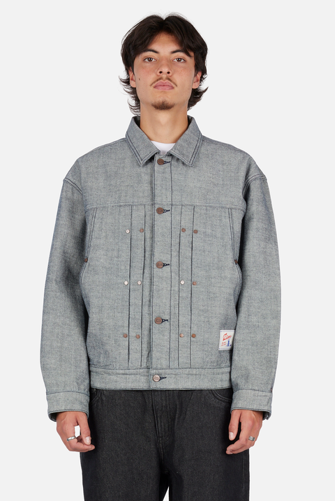 Pleated Denim Jacket - Reversed Indigo