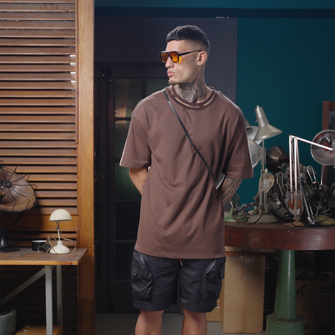 Jacquard Rib T-Shirt - Brown