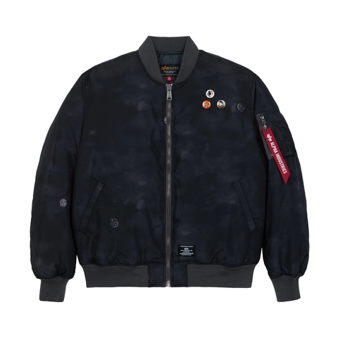 MA-1 Oxford Vintage Print Heritage Fit Flight Jacket - Black