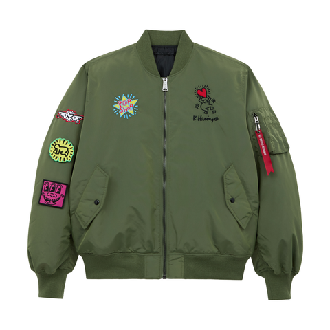 Keith Haring x Alpha MA-1 Reversible Flight Jacket - Sage/Black