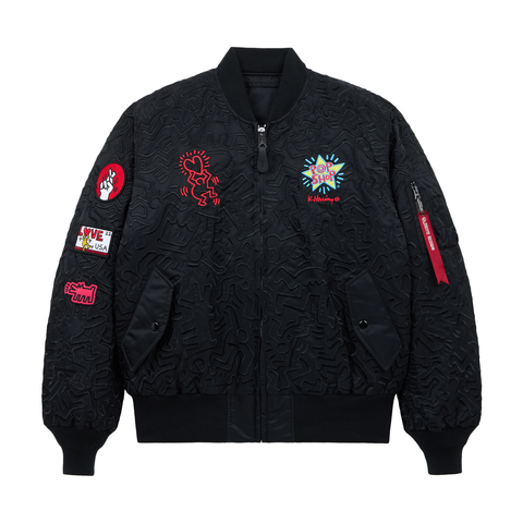 Keith Haring x Alpha MA-1 All Over Embroidery Flight Jacket - Black