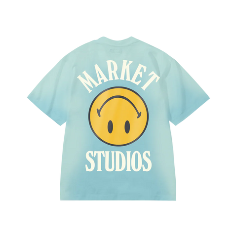 Smiley Upside Down Lock-Up T-Shirt - Retro Blue
