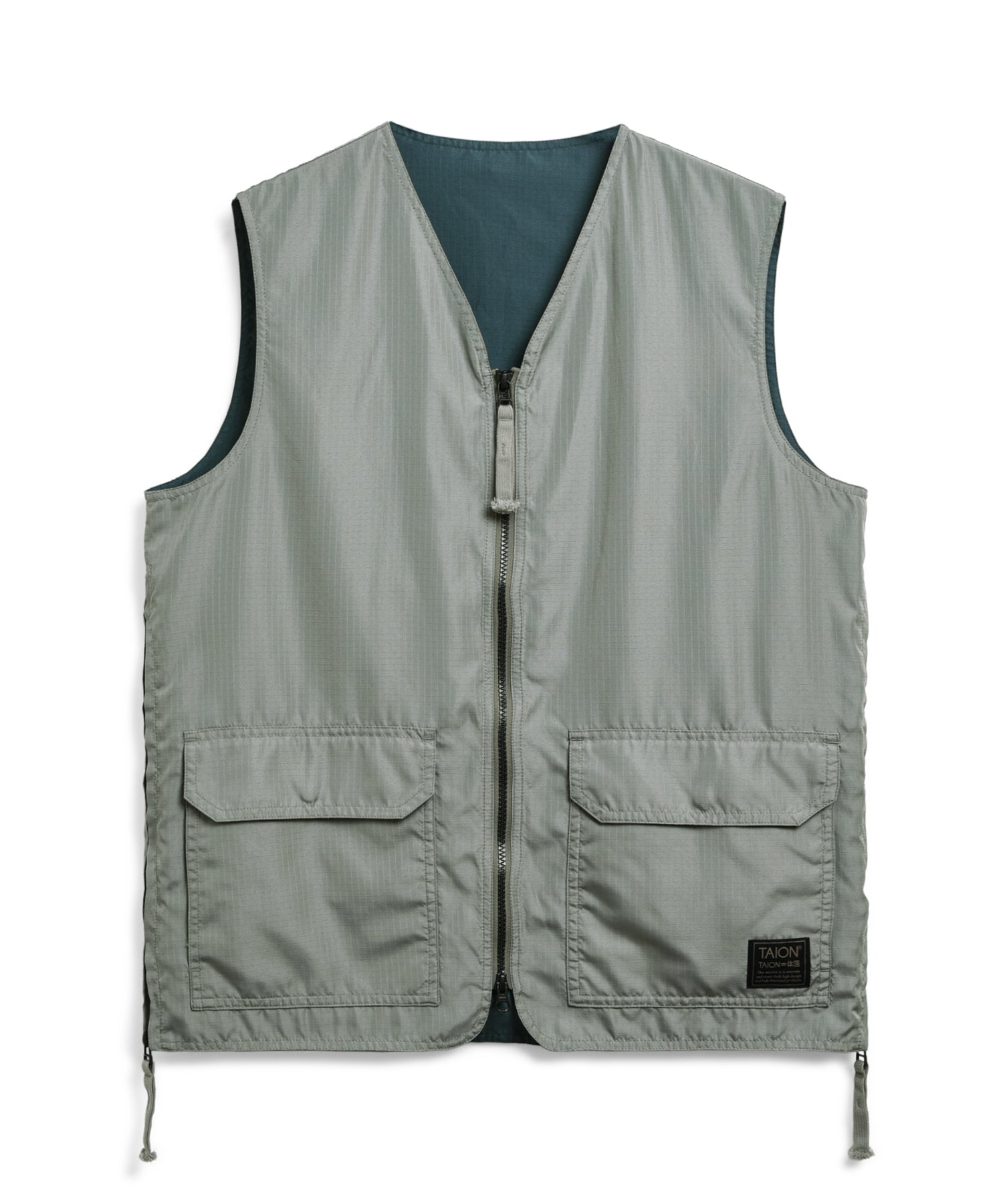 Non-Down Military Reversible V-Neck Vest - Dark Sage Green