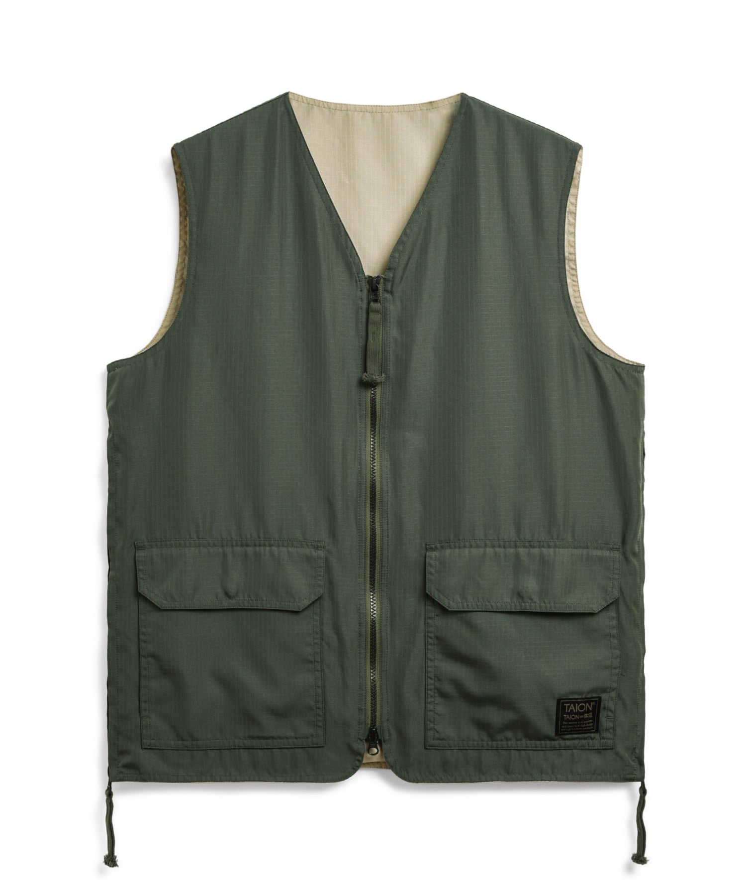 Non-Down Military Reversible V-Neck Vest - Olive