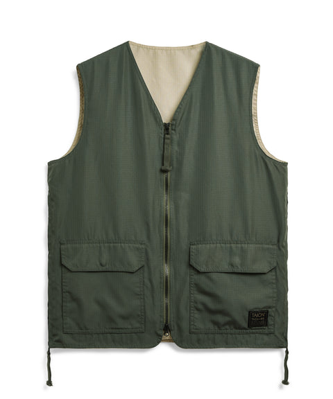 Non-Down Military Reversible V-Neck Vest - Olive