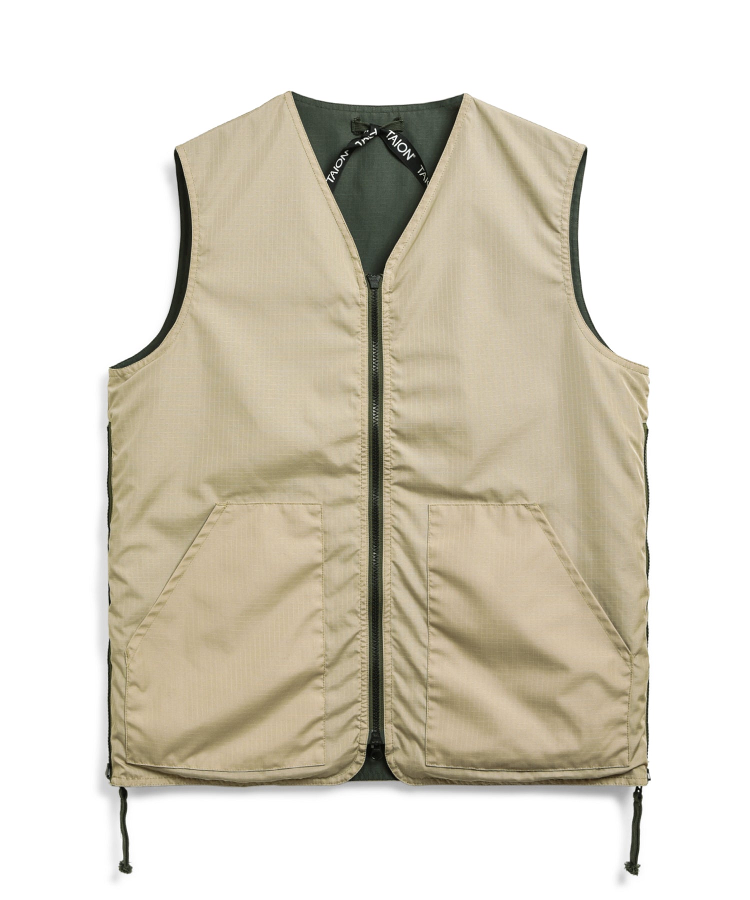 Non-Down Military Reversible V-Neck Vest - Olive