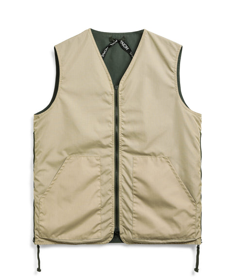 Non-Down Military Reversible V-Neck Vest - Olive