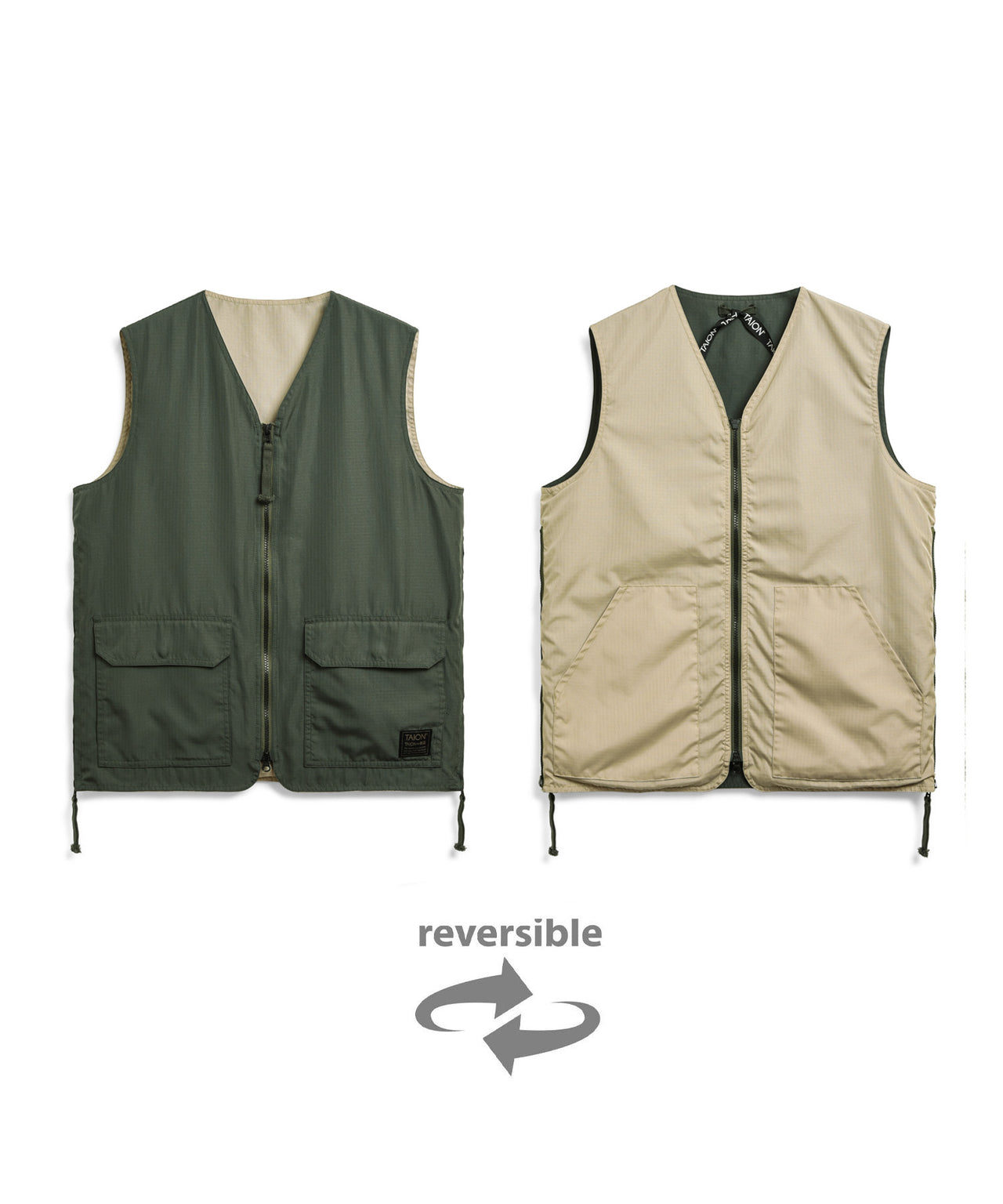 Non-Down Military Reversible V-Neck Vest - Olive