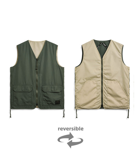Non-Down Military Reversible V-Neck Vest - Olive