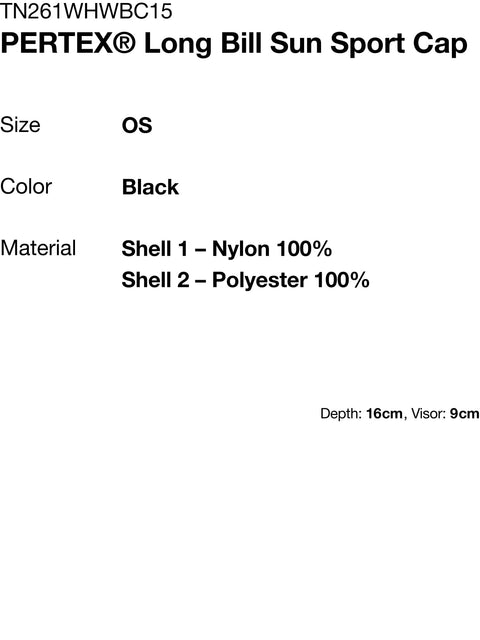 PERTEX Long Bill Sun Sport Cap - Black