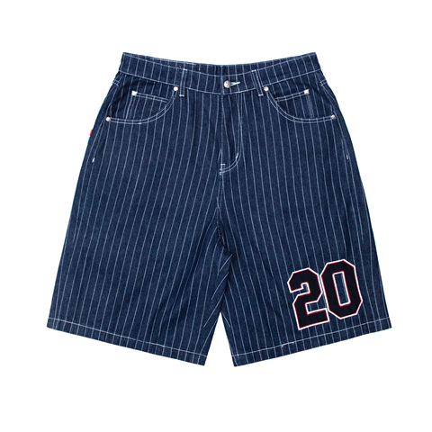 Pinstripe Denim Shorts - Navy
