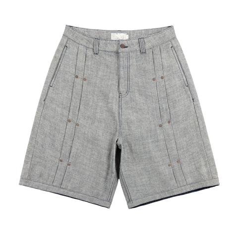 Pleated Baggy Denim Shorts - Reversed Indigo