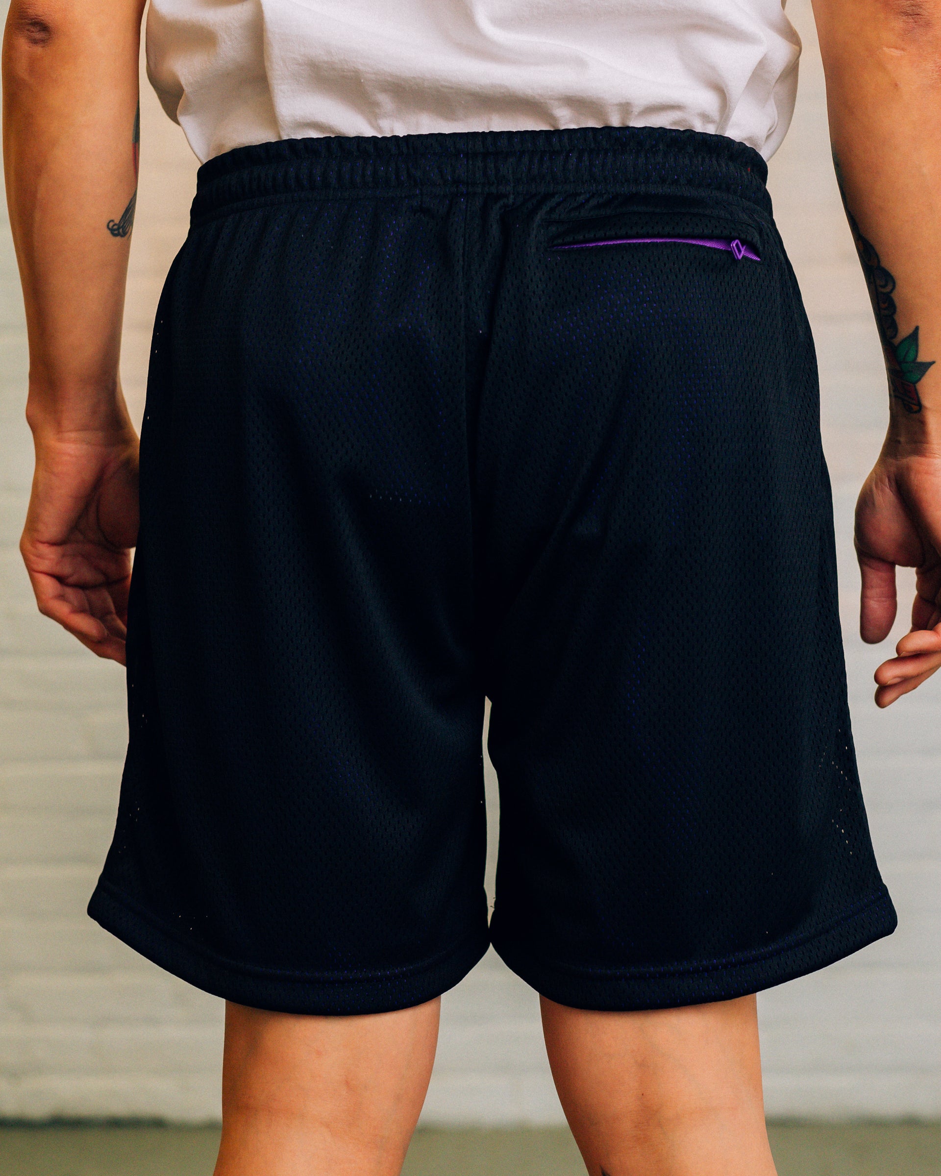 Two-Tone Mesh Shorts - Black/Purple