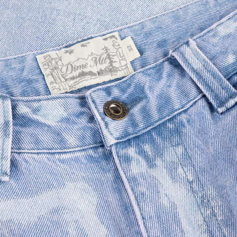 Baggy Denim Shorts - Blue Washed (White Paint)