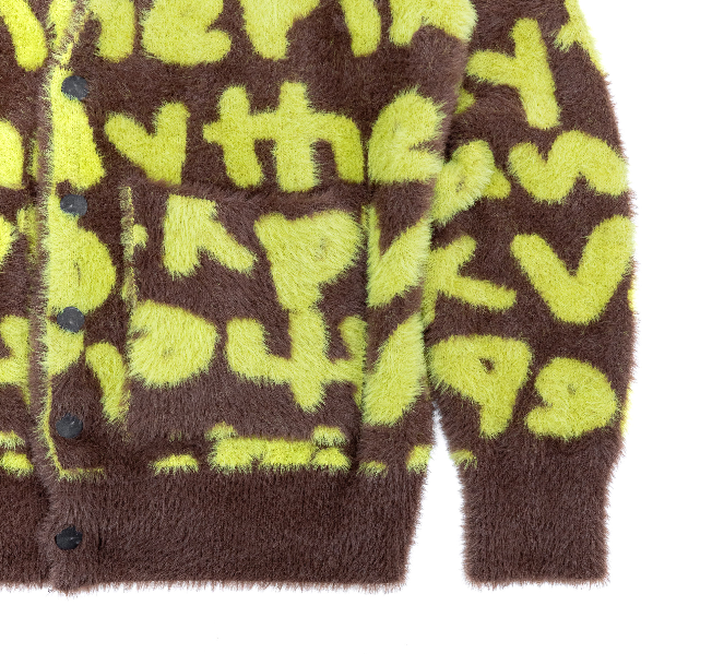 Graffiti Cardigan - Neon Yellow/Brown