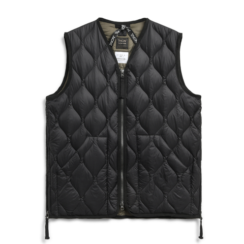 Soft Shell Military V-Neck W-Zip Down Vest - Black