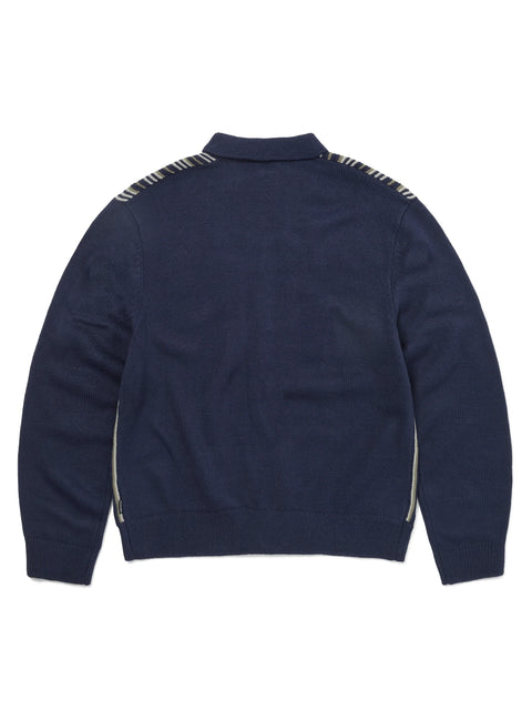 Striped Knit Zip Cardigan - Navy