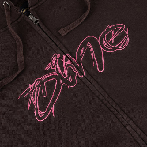 Distressed Terry Zip Hoodie - Acid Brown