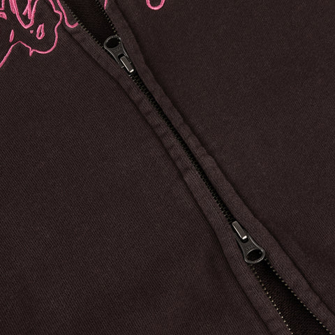 Distressed Terry Zip Hoodie - Acid Brown