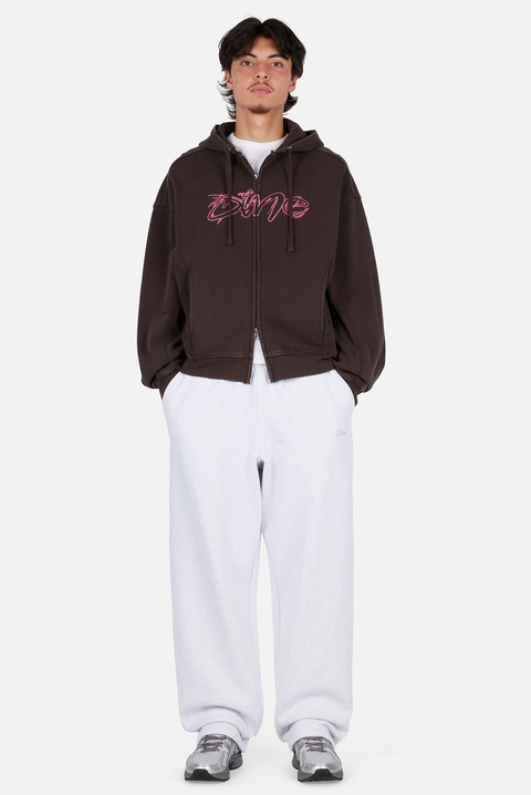 Distressed Terry Zip Hoodie - Acid Brown