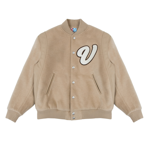 Leather Panel Varsity Jacket - Coffee