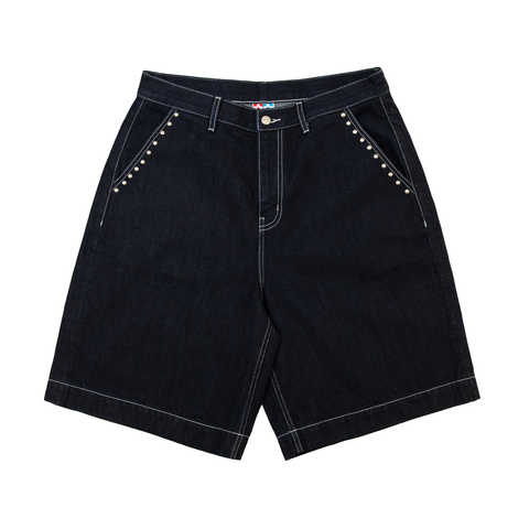 Contrast Raw Denim Shorts - Dark Blue