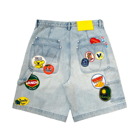 Patchwork Denim Shorts - Light Blue