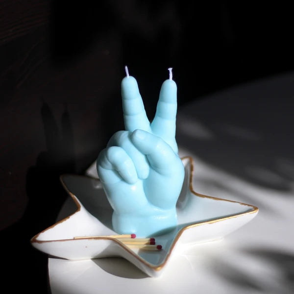 Peace Baby Hand Candle - Pastel Blue