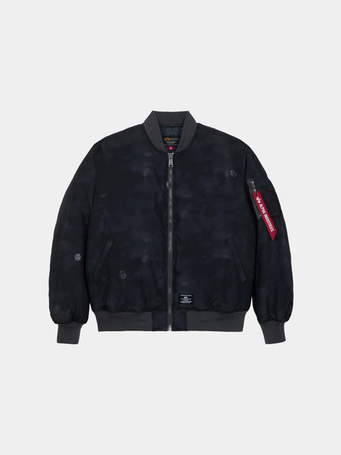 MA-1 Oxford Vintage Print Heritage Fit Flight Jacket - Black