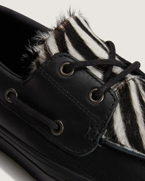 2-Eyelet Pony Hair Boat Shoe - Black