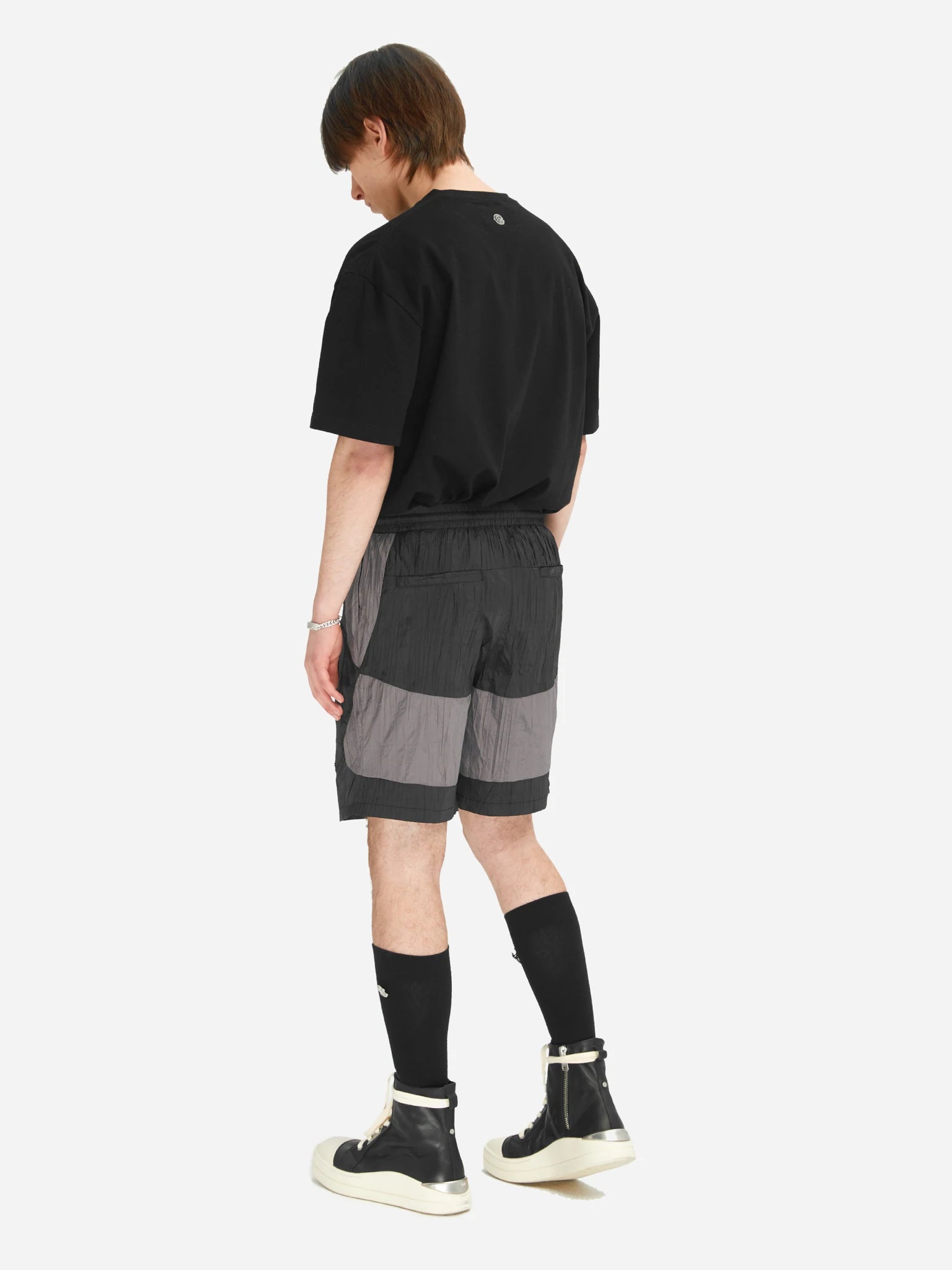 Wrinkled Nylon Track Shorts Black Silver